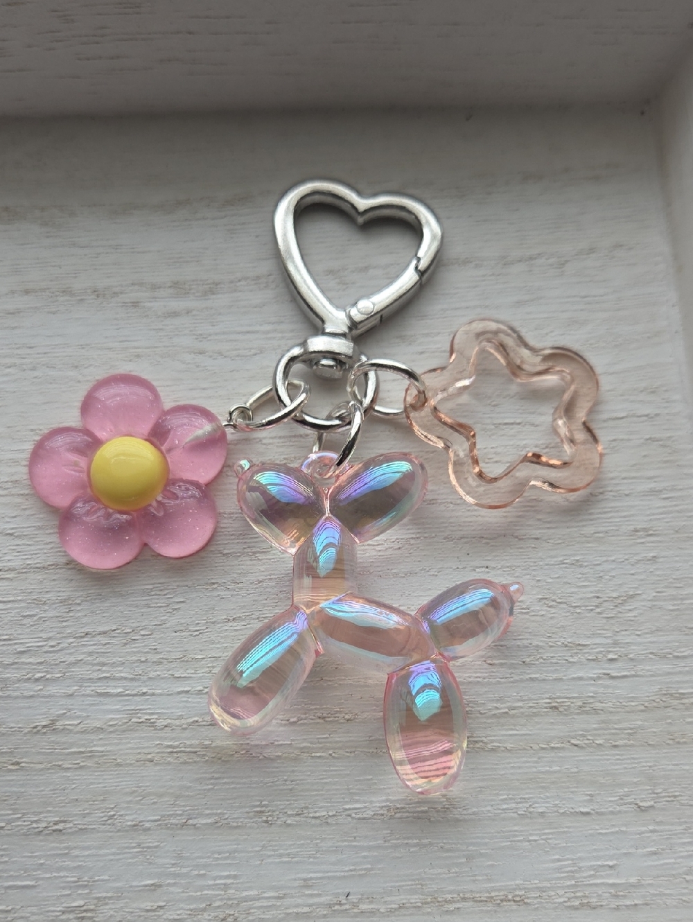 Pink Balloon Dog Charm with Star and Pink Flower